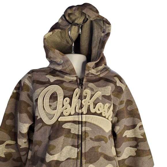 OshKosh Logo Hoodie Boys Zipped Sweatshirt Jacket Grey Camo Size 6 - Picture 4 of 6